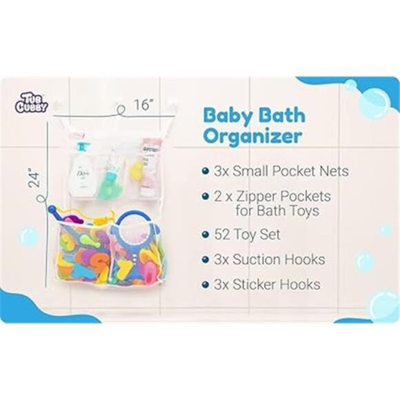 Cubby Bath Toy Storage Organizer -14"x20" Mesh Shower Caddy With Suction Cup - Picture 6 of 7